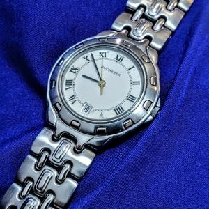 Bucherer Silver Watch with Roman Numerals